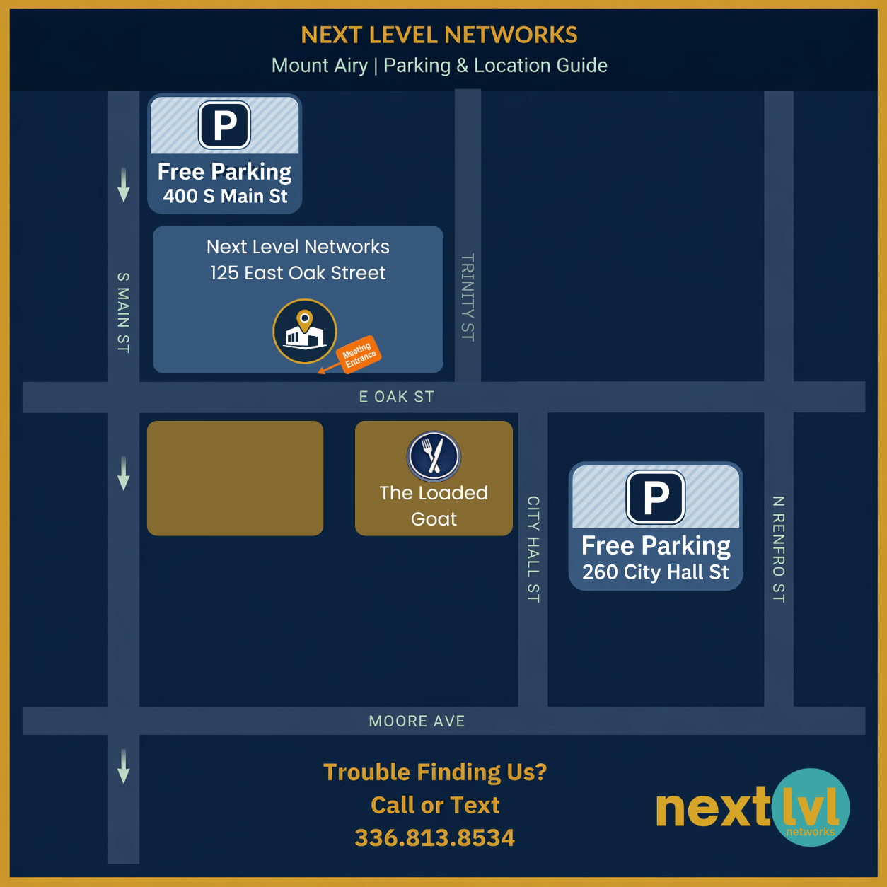 Parking map for the Mount Airy office